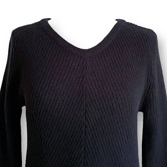 Garnet Hill Womens Black Sweater XS Merino Wool Cashmere Diagonal Ribbed Tunic - Picture 3 of 6